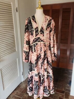 Boho Maxi Dress in Blush Pink and Black